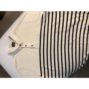 Massimo Dutti Stripe Knit Short Sleeve Sweater Polo Cream Black Green XL Sporty